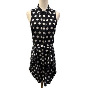 Michael Kors Black White Polka Dot Sleeveless Shirt Mini Dress 6 Pinup Designer
